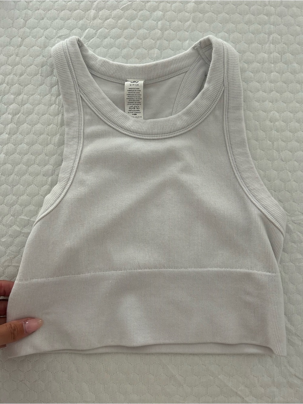 ALO Yoga White Ribbed Racerback Crop Tank